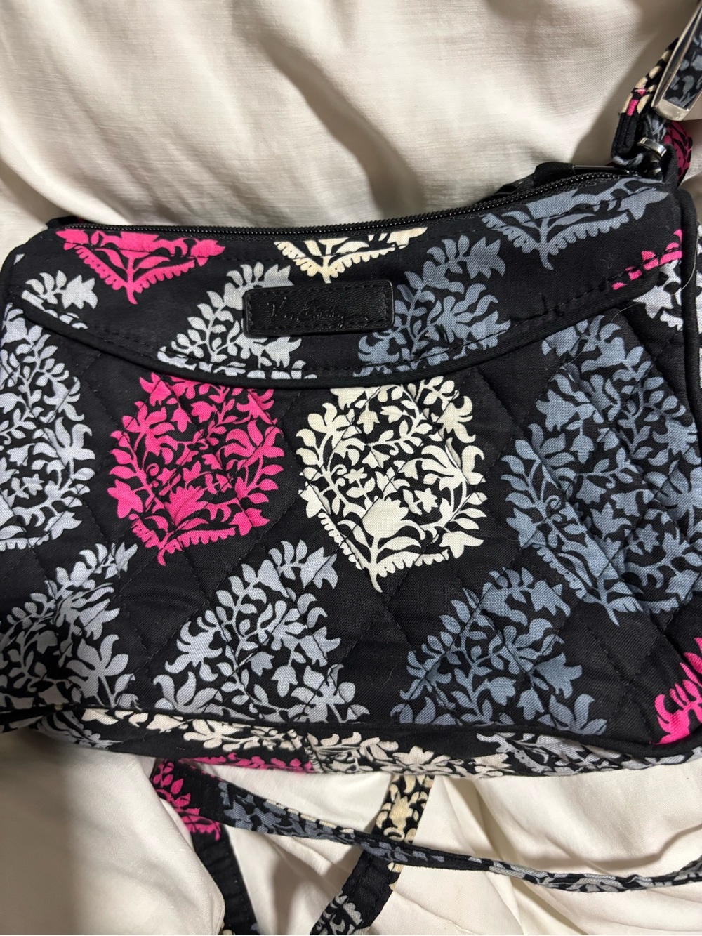 Vera Bradley Quilted Crossbody in Black with Pink & Cream Accents